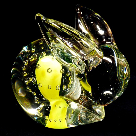 Art Glass | Accents | Yellow Clear Controlled Bubbles Art Glass Rabbit ...